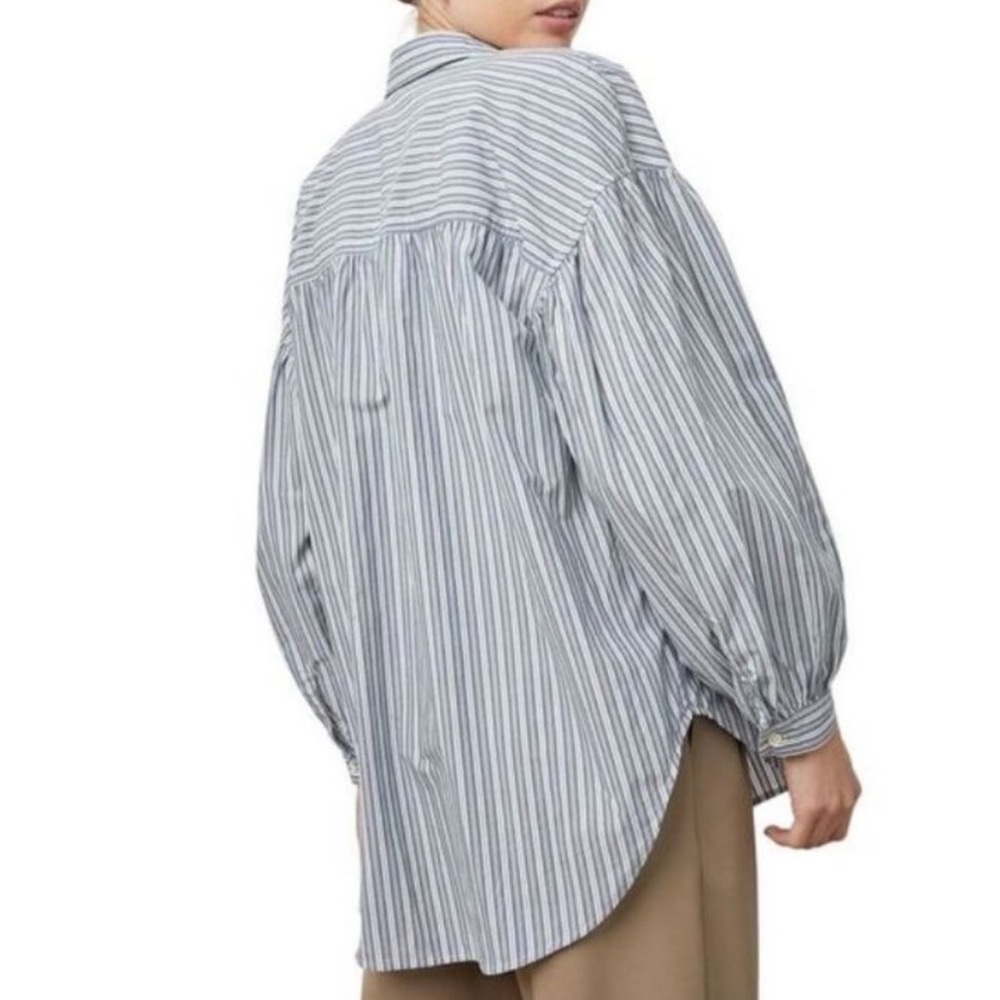 Rails Janae Bank Stripe Blue and Green Cotton Balloon Sleeve Shirt Size Large